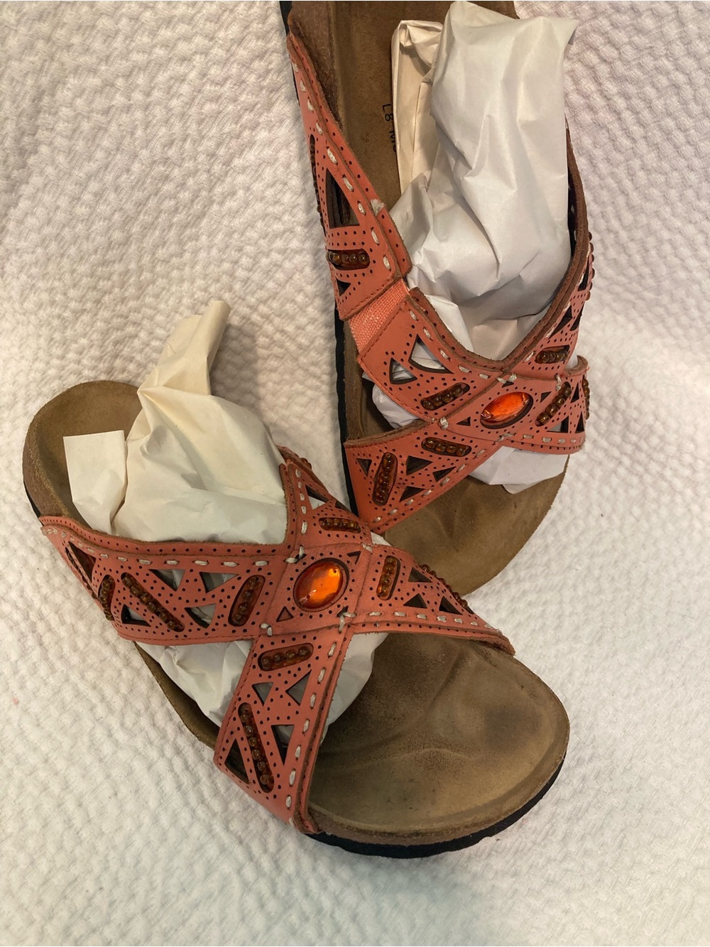 Women's  Betula by BirkenstoCoral Decorative Cross-Strap Sandals with Gem Accent
